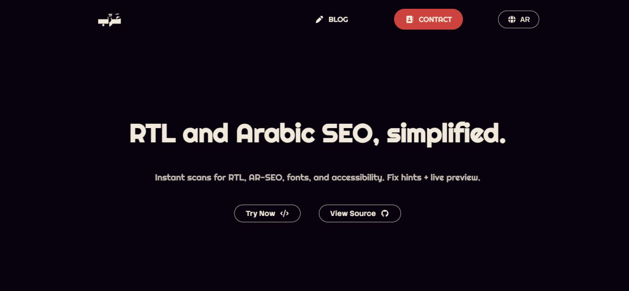Arabify landing page — RTL and Arabic SEO, simplified